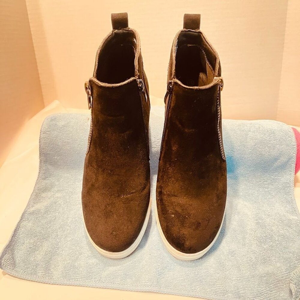 Rouge Shoes Womens Size 10 BLACK Suede Wedge Zip Ankle MID/High Top Casual - Picture 13 of 16